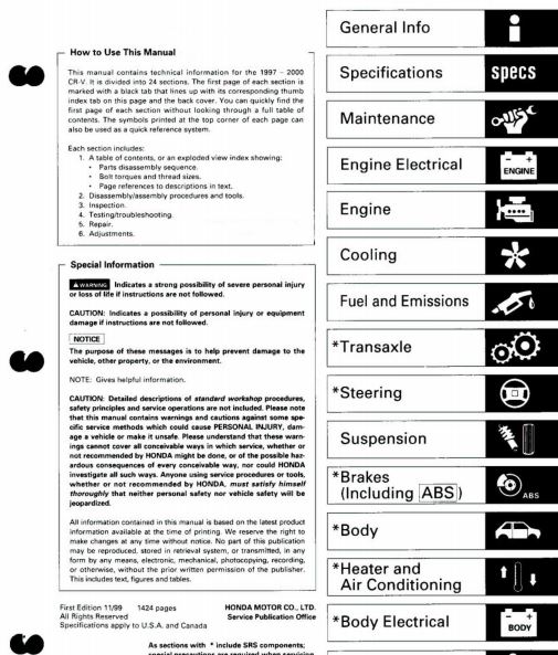 Honda Crv 1999 Service Manual Free Download